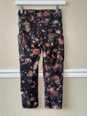 Lululemon Fast & Free Crop II Nulux 19" Pockets Abstract Floral Size 4